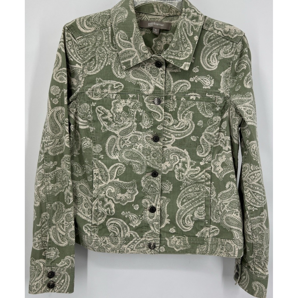 Women's‎ Green Stretch Paisley Button Denim Jacket Size 10